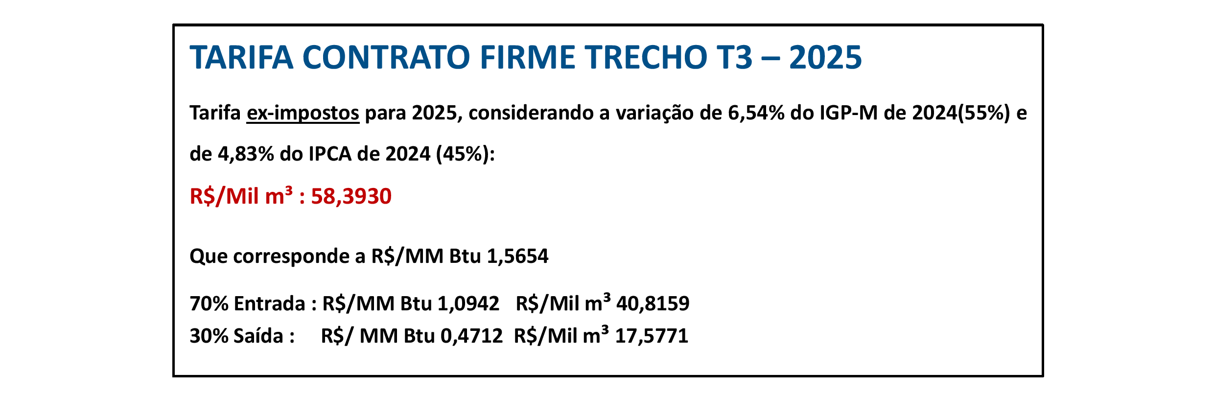 Tarifa T3 para 2025